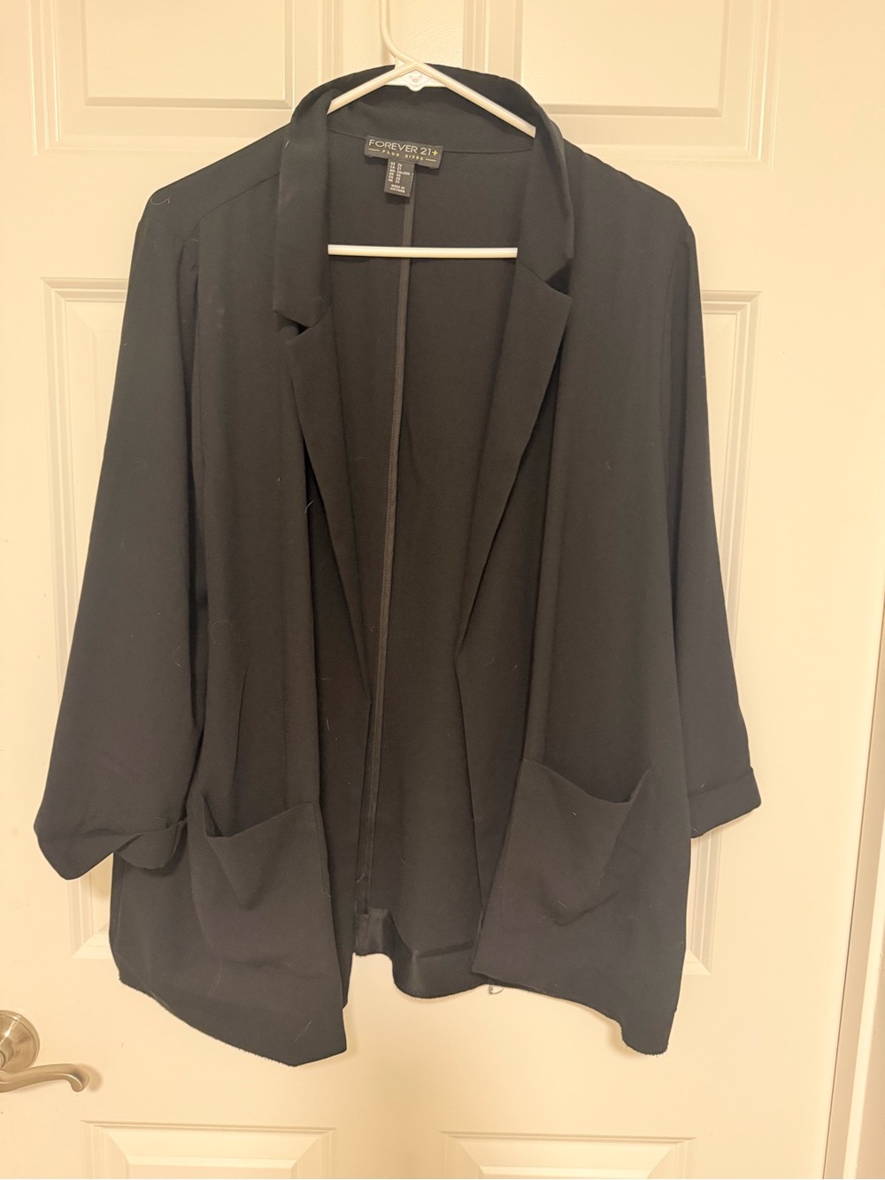 Forever 21 Black Open Blazer with Patch Pockets